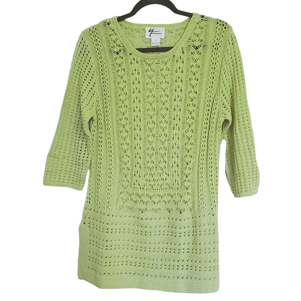 New Andrea Jovine Open Crochet Knit Tunic Sweater Mint Green Whimsy Fairy M NWT